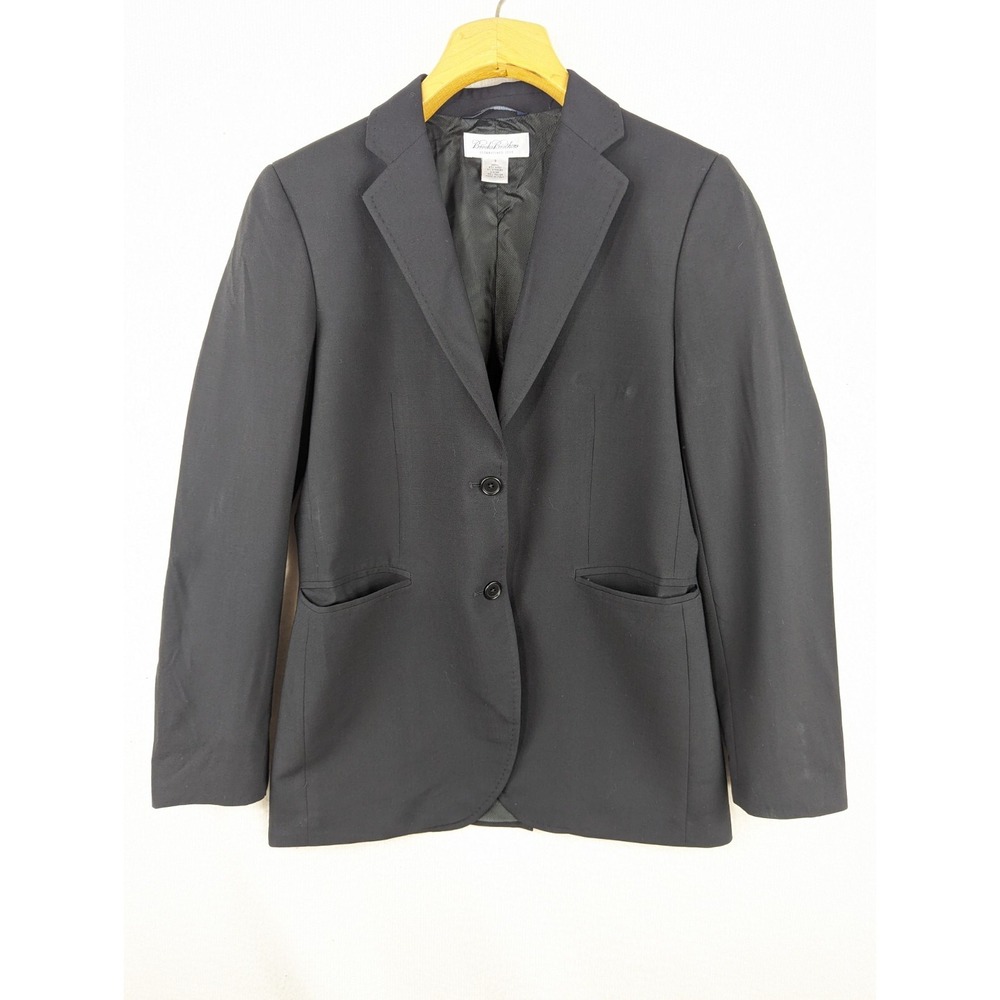 BROOKS BROTHERS Womans Blazer Sz 4 Wool Blend Black Basic Classic Italian Made